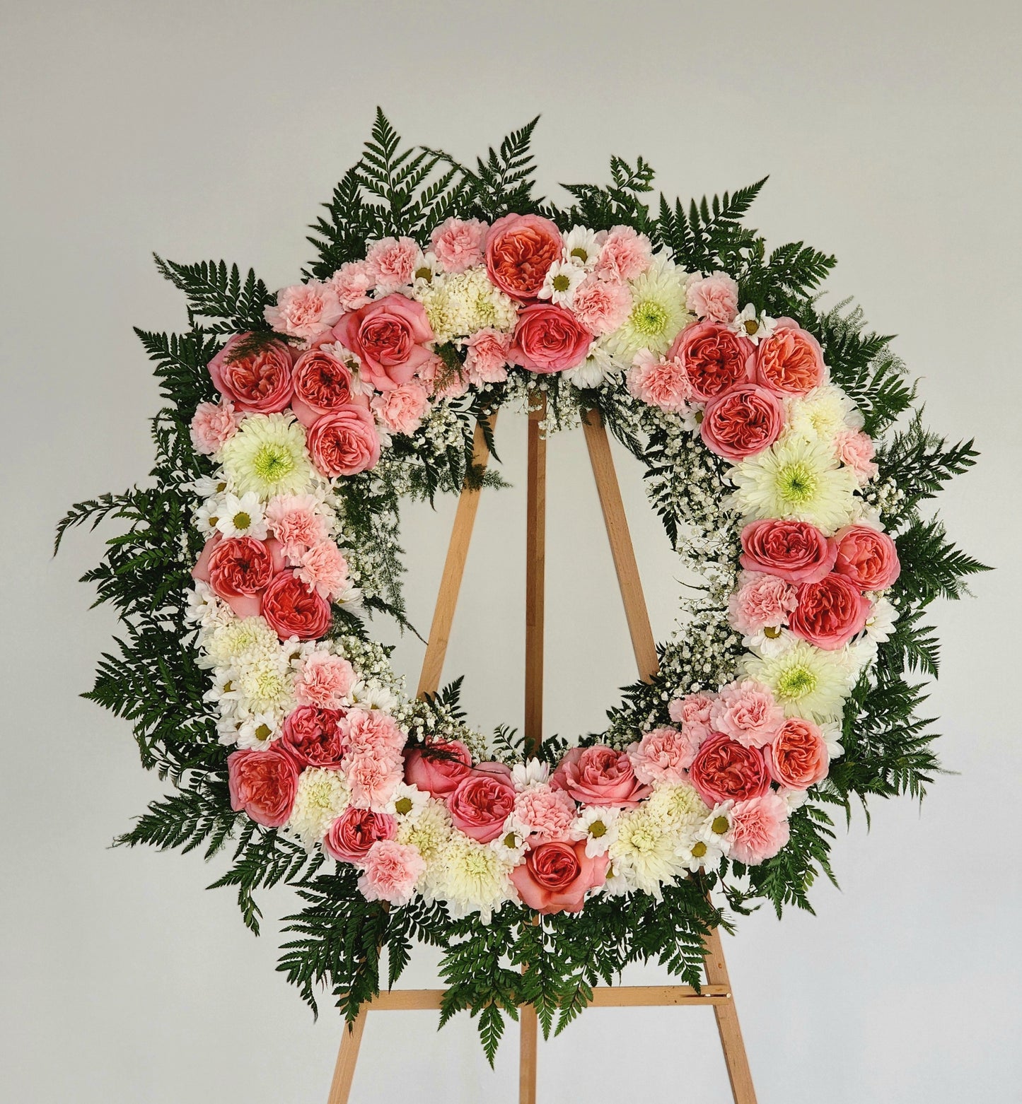 Pink & White Sympathy Standing Wreath