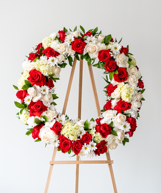 Red & White Sympathy Standing Wreath