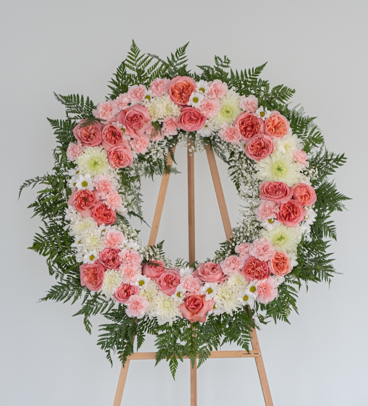 Pink & White Sympathy Standing Wreath